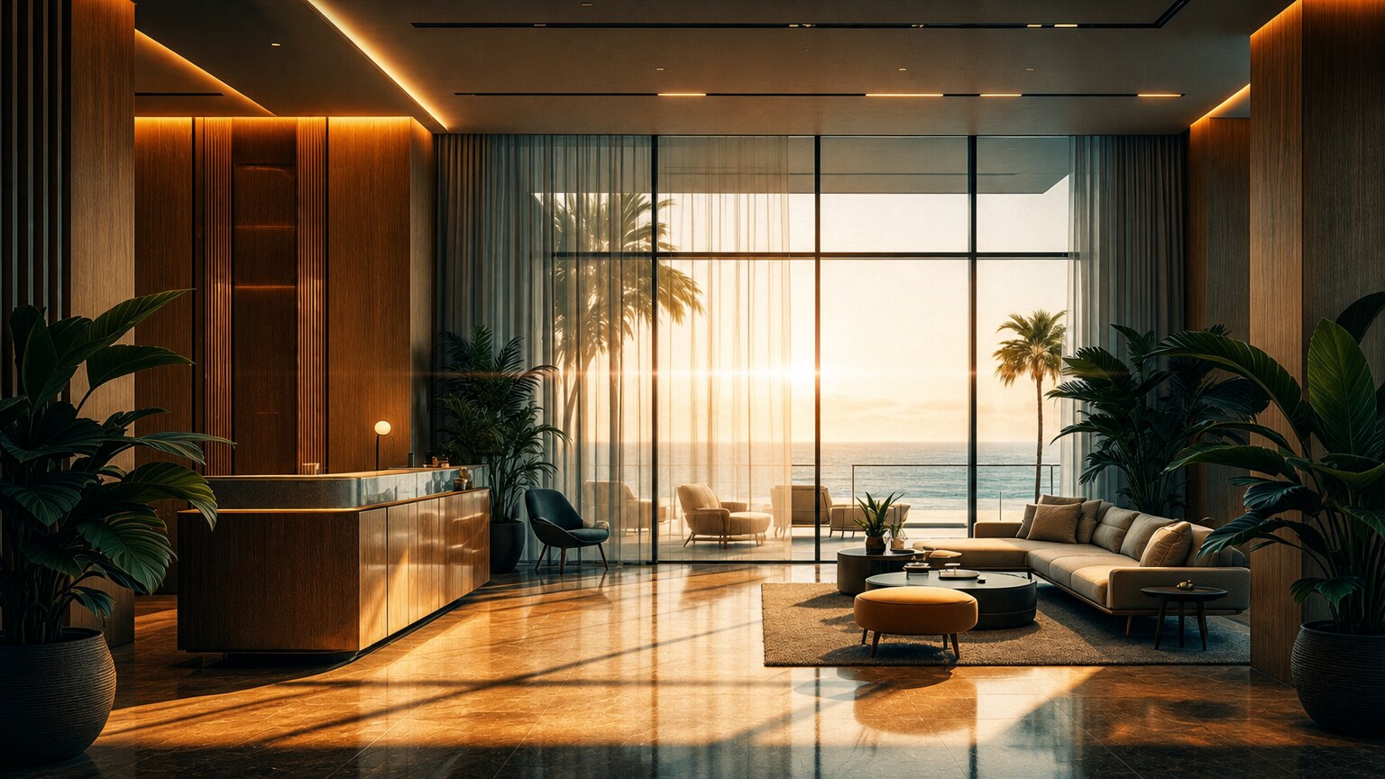 Lobby assinado com vista para o mar