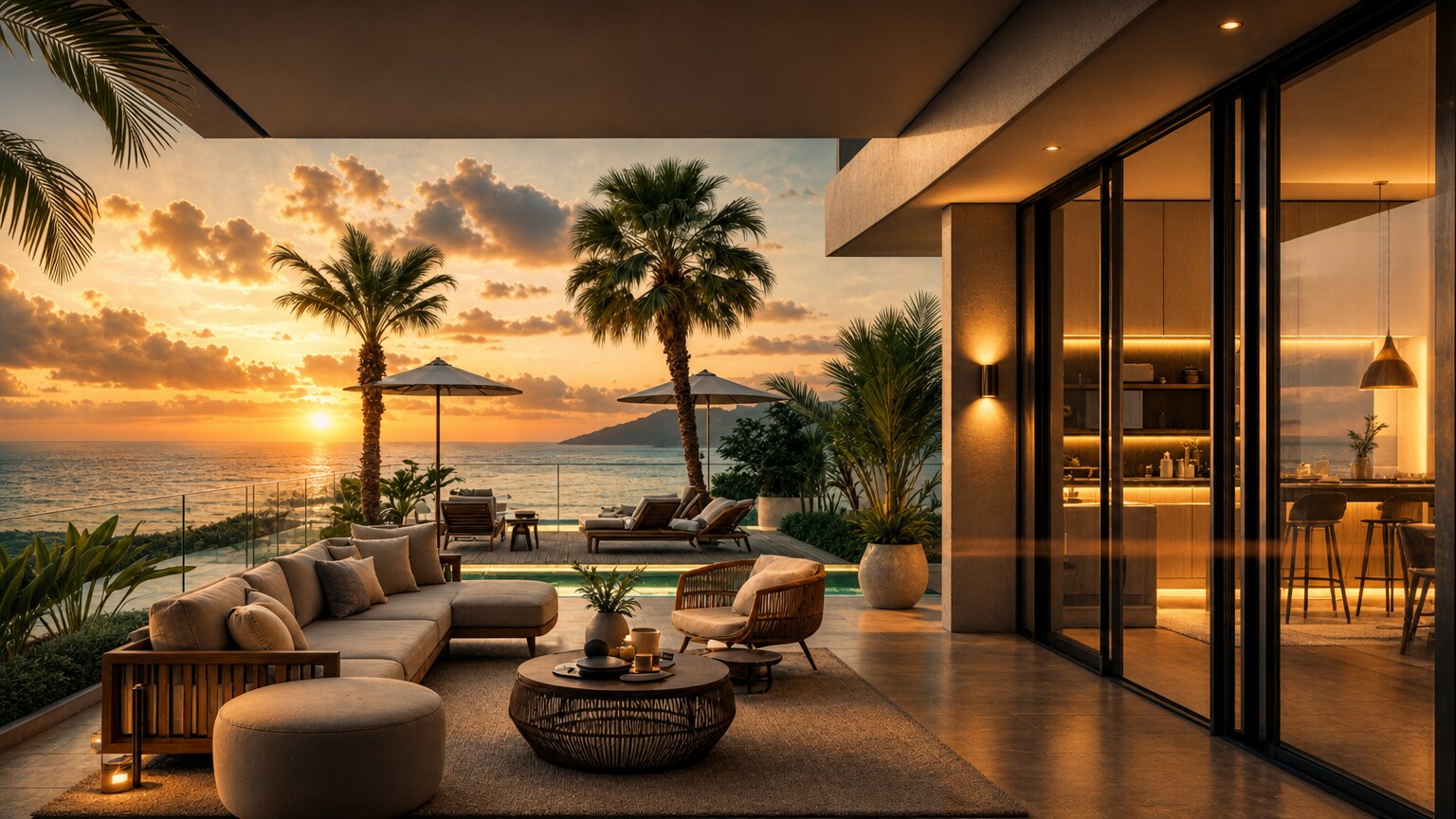 Terraço lounge com vista para o mar